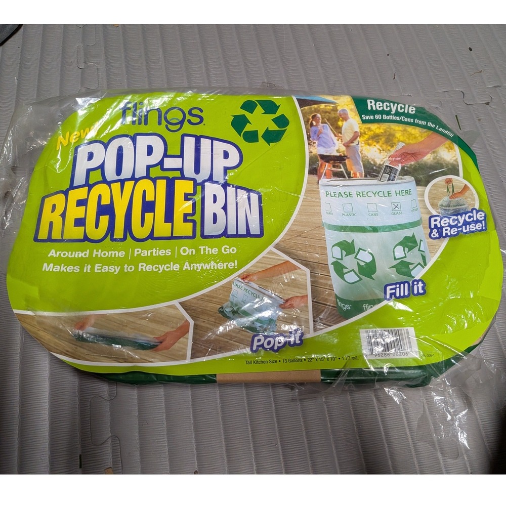 Flings Pop-Up Recycle Bin 13 Gallon Portable Collapsible Trash Can New Open